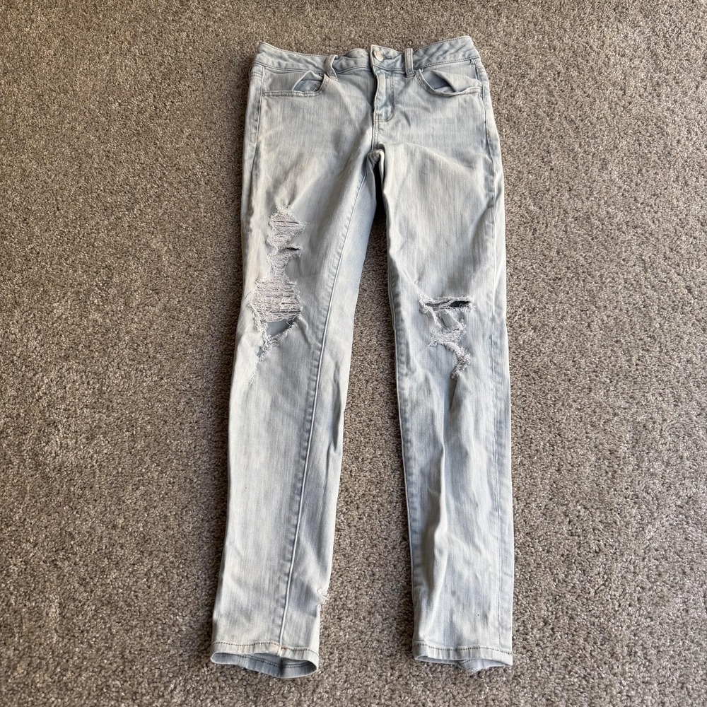 American Eagle Outfitters Skinny Jeans Womens 8 Light Wash Distressed Denim